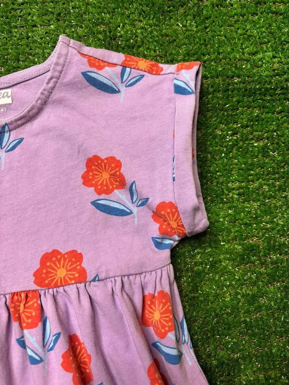 Tea Collection Purple Floral Red Flower Print Dress Size 4T